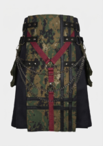 Black Canvas Camouflage Kilt with Chains | Men in Kilt
