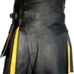 Handcrafted Black & Yellow Leather Kilt for Men
