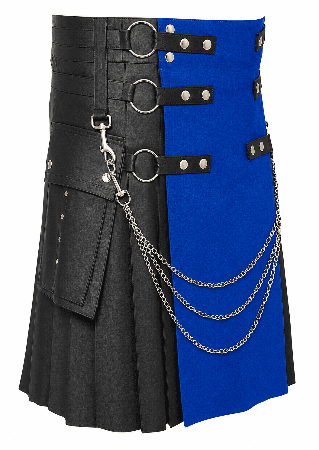 Men's Utility Leather Kilt with Blue Accent Panel - Clanswear
