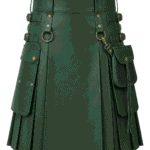 Alternative Festival Wear Green Leather Utility Kilt