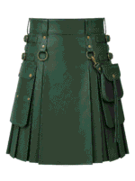 Alternative Festival Wear Green Leather Utility Kilt