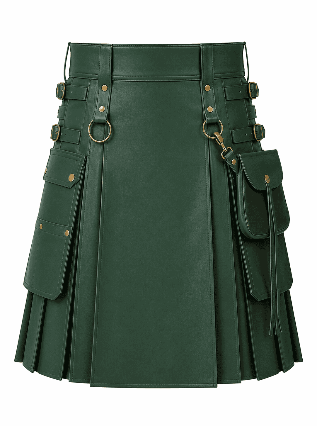 Premium Quality Custom Made Scottish Green Leather Kilt Design 41 (Image 2) Alternative Festival Wear Green Leather Utility Kilt - Image 1