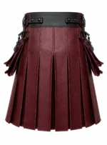Premium Custom Burgundy Leather Scottish Kilt | Shop Now - Image 2