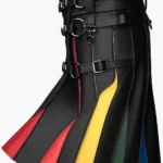 Custom Black Leather Rainbow Kilt | Festival Wear