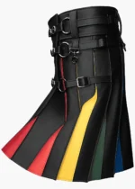 Custom Black Leather Rainbow Kilt | Festival Wear