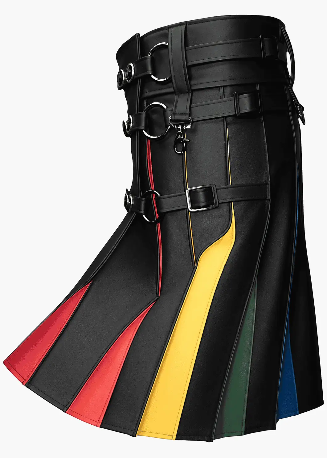 Premium Quality Custom Made Scottish Rainbow Kilt Design 8 (Image 1) Custom Black Leather Rainbow Kilt | Festival Wear - Image 1