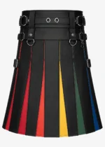 Custom Black Leather Rainbow Kilt | Festival Wear - Image 2