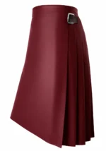 Women's Handcrafted Burgundy Leather Scottish Kilt