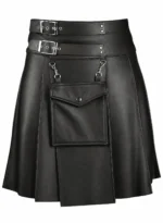 Elite Black Leather Scottish Kilt | Make a Bold Statement