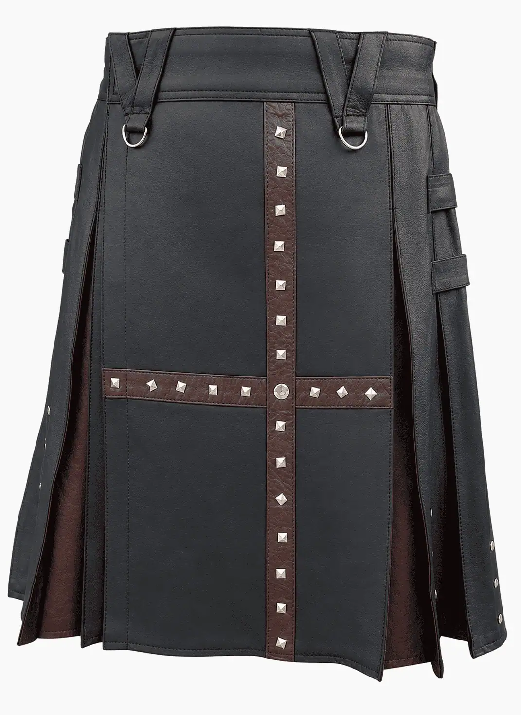 Premium Quality Hand Made Black Leather Kilt Design 15 (Image 1) Two-Tone Studded Leather scottish kilt | Gothic Style - Image 1