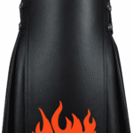 Men's Modern Utility Leather Kilt Featuring Flame Applique