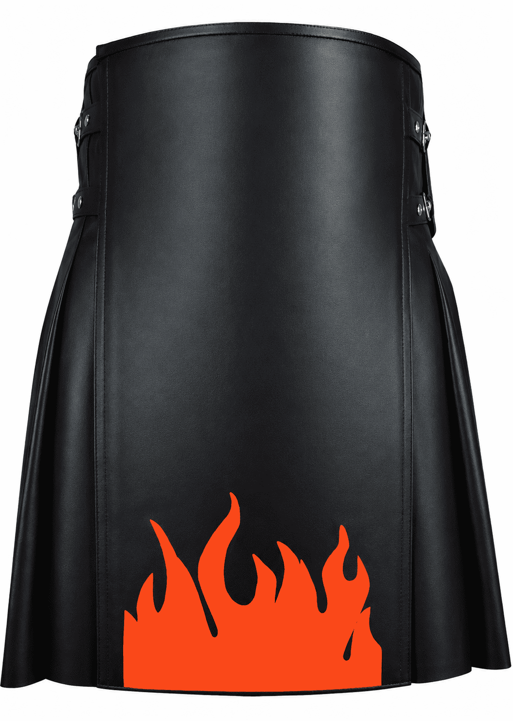 Premium Quality Hand Made Scottish Leather Kilt Design 2 (Image 1) Men's Modern Utility Leather Kilt Featuring Flame Applique - Image 1