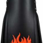Men's Modern Utility Leather Kilt Featuring Flame Applique