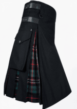 Timeless Style Meets Utility: Premium Black Tartan Hybrid Cargo Kilt - Image 2