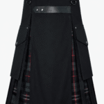 Timeless Style Meets Utility: Premium Black Tartan Hybrid Cargo Kilt
