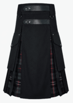 Timeless Style Meets Utility: Premium Black Tartan Hybrid Cargo Kilt