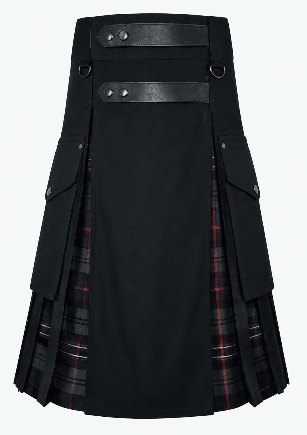 Premium Quality Hand Made Traditional Scottish Black Cargo Kilt Design 1 (Image 2) - Copy Timeless Style Meets Utility: Premium Black Tartan Hybrid Cargo Kilt - Image 1