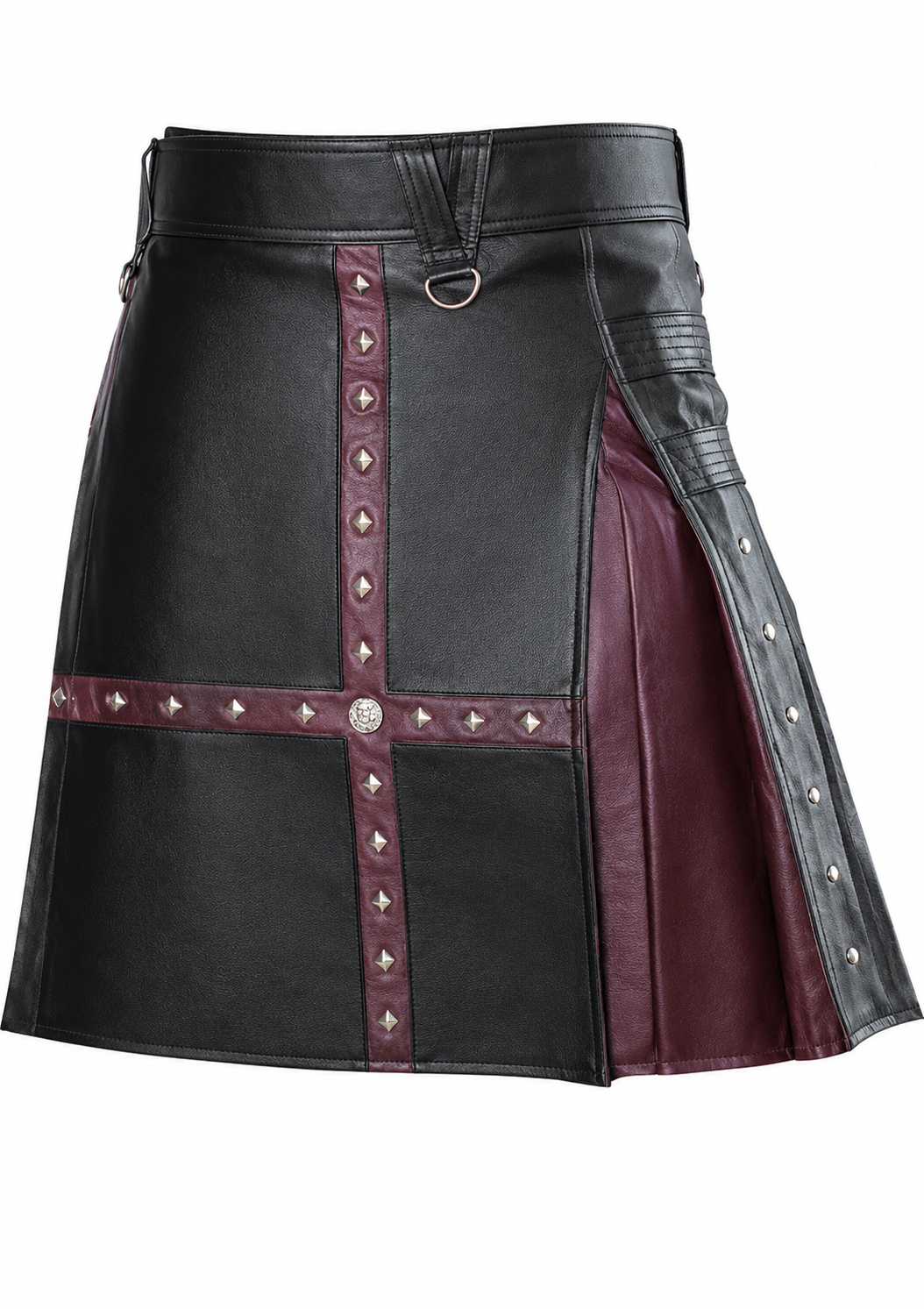 Premium Quality Hand Made Traditional Scottish Black Leather Kilt Design 1 (Image 1) The Obsidian Cross: Premium Two-Tone Black Kilt - Image 1