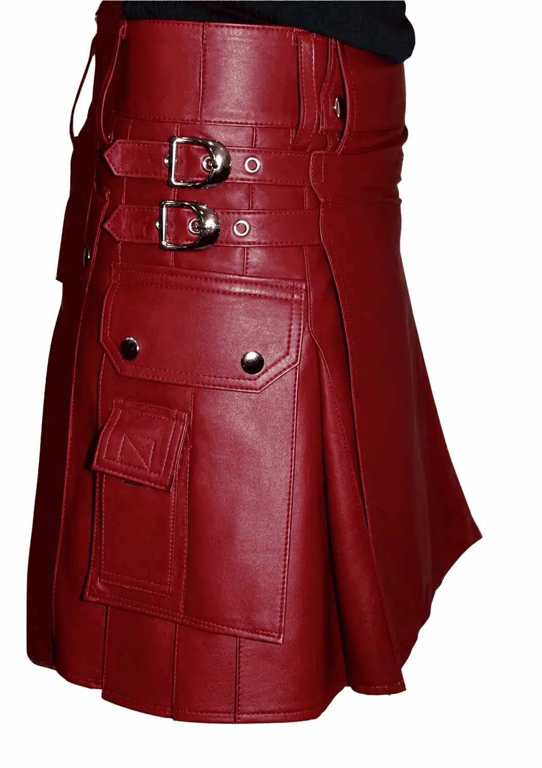 Premium Quality Red Leather Utility Kilt Design 20 (Image 1) Premium Red Leather Scottish Kilt - Image 1