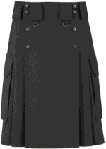 Authentic Traditional Scottish Black Kilt | Cargo Utility Kilt