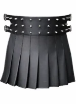 Spiked Black Leather Kilt for Men | Alternative Utility Style