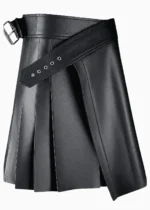Traditional Black Leather scottish kilt | Classic Style