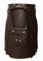 Classic Dark Brown Leather Utility Kilt with Multi-Tier Pockets - Image 2
