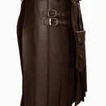 Classic Dark Brown Leather Utility Kilt with Multi-Tier Pockets