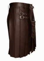 Classic Dark Brown Leather Utility Kilt with Multi-Tier Pockets