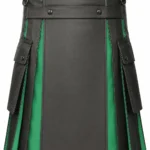 Premium Black and Green Leather Kilt | Rugged & Refined
