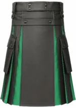 Premium Black and Green Leather Kilt | Rugged & Refined