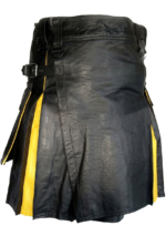 Handcrafted Black & Yellow Leather Kilt for Men
