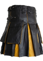 Handcrafted Black & Yellow Leather Kilt for Men - Image 2