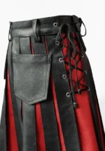 Premium Black and Red Gladiator Leather Kilt - Image 3