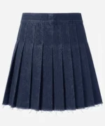 Dark Blue Pleated Denim Mini Skirt - Image 2