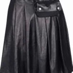 Women's Pleated Faux Leather Skirt with Cargo Pouch