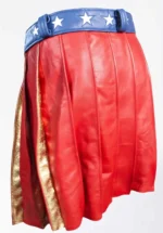 Superhero-Inspired Red and Gold Leather Pleated Kilt - Image 2