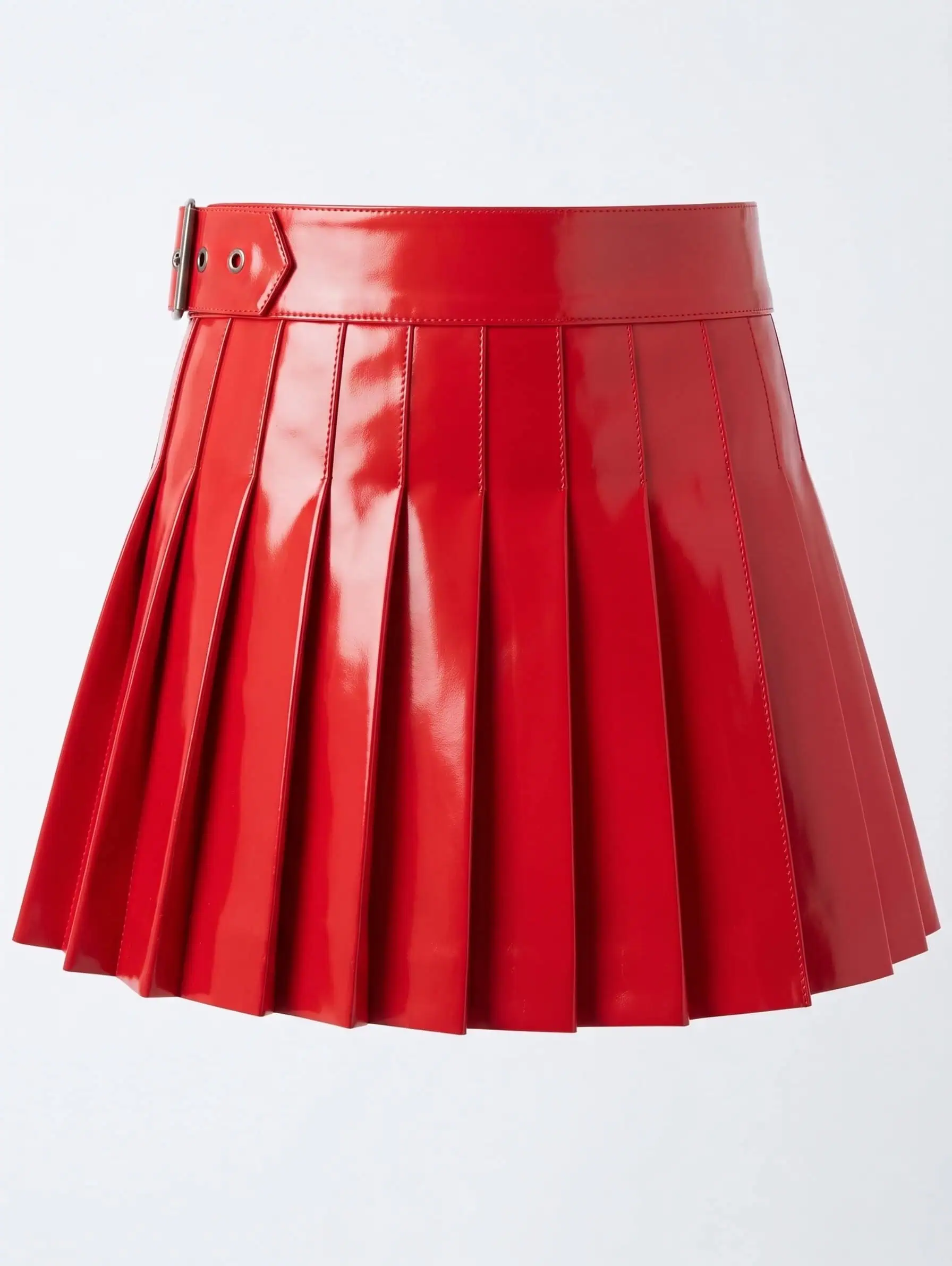 Gemini_Generated_Image_e67xa0e67xa0e67x Red Women's Patent Leather Pleated Mini Kilt - Image 1