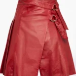 Red Lambskin Leather Wrap Skirt with D-Rings