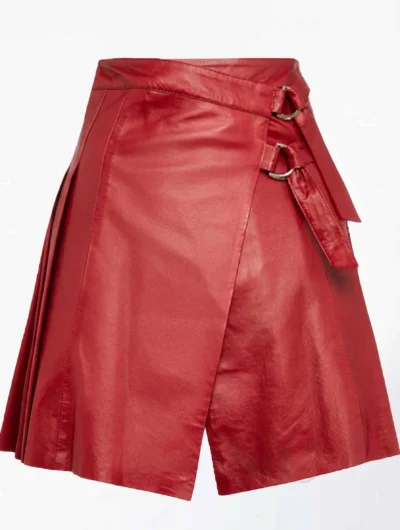 Red Lambskin Leather Wrap Skirt with D-Rings