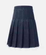 Dark Blue Pleated Denim Mini Skirt - Image 3