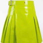 Lime Green Women's Glossy Faux Leather Wrap Kilt
