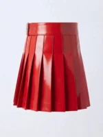 Red Women's Patent Leather Pleated Mini Kilt - Image 3