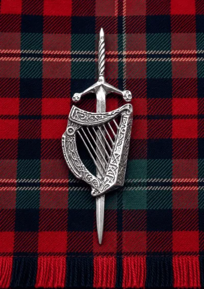 Celtic Harp Sword Kilt Pin