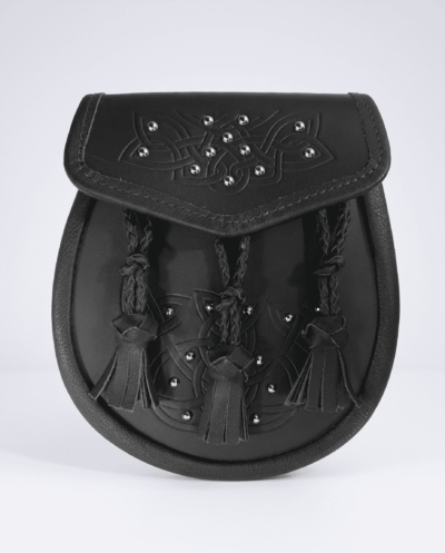 Scottish All Over Studded Black Leather Day Sporran
