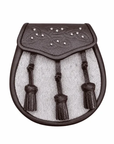 Traditional Brown Leather and White Pony Hair Sporran
