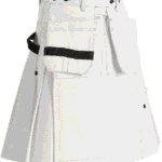 Ultimate Workwear Utility: Traditional Scottish Multi-Pocket White Kilt
