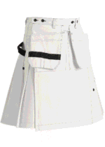 Ultimate Workwear Utility: Traditional Scottish Multi-Pocket White Kilt