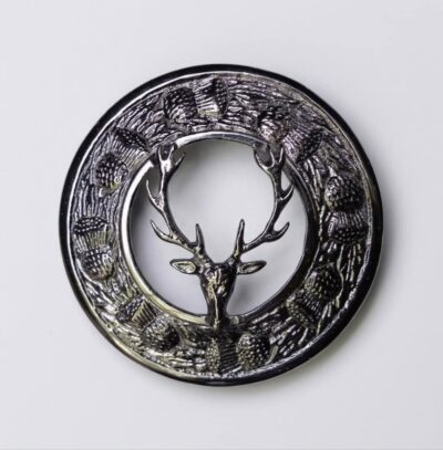Highland Dress Scottish Stag Head Plaid Brooch