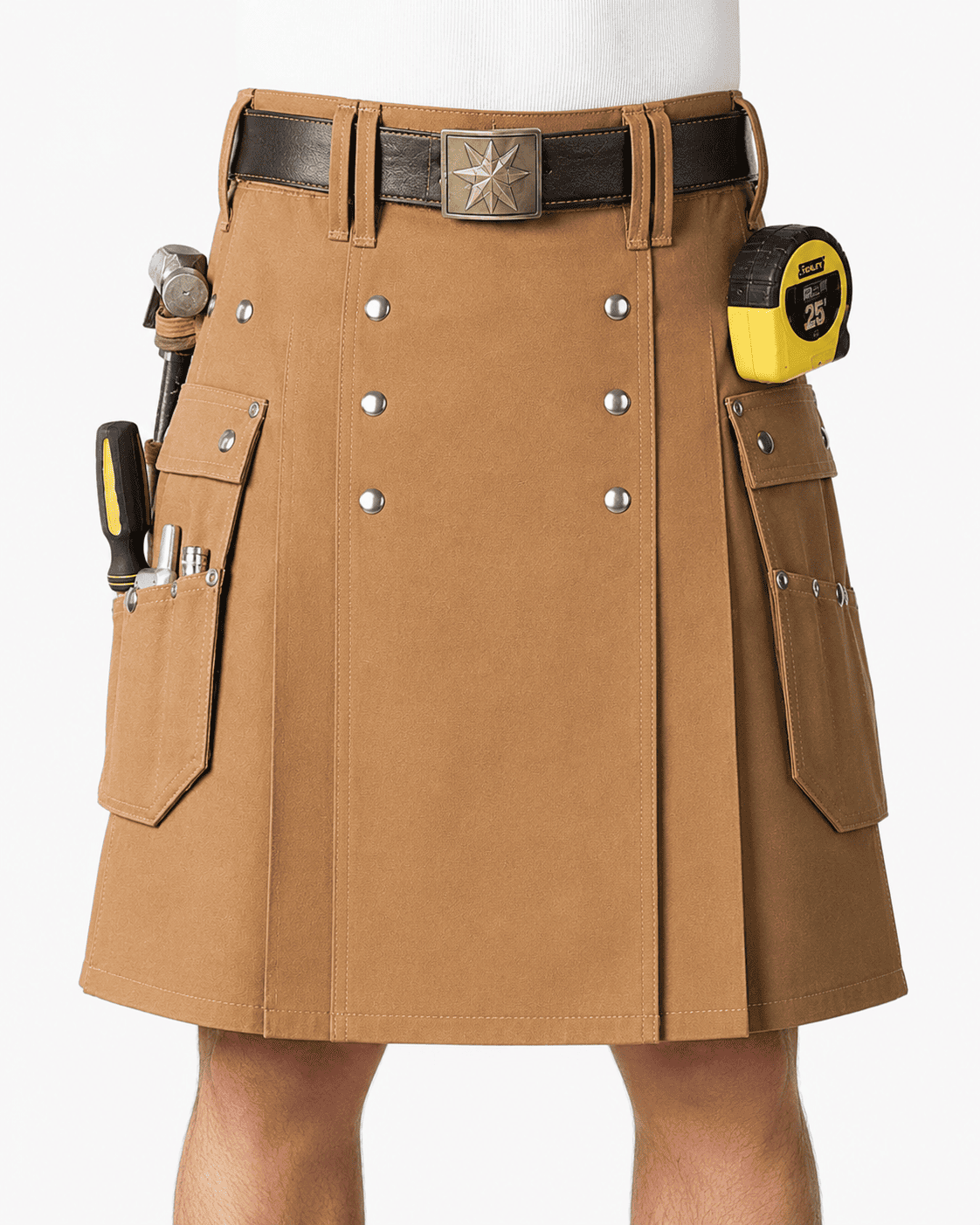 Premium Quality Traditional Scottish Modern Multi Pockets Khaki Working Kilt Design 5 (Image 2) (1) Traditional Khaki Utility Work Kilt | Multi-Pocket Workwear - Image 1